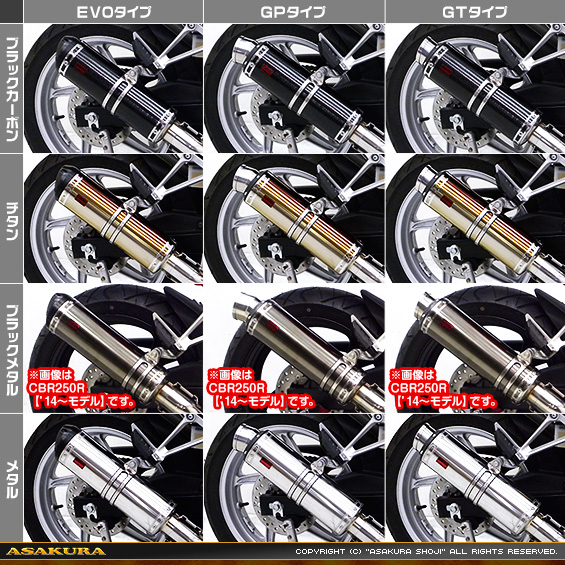 CBR250R【'11〜'13】用 TTRタイプマフラー バリエーション