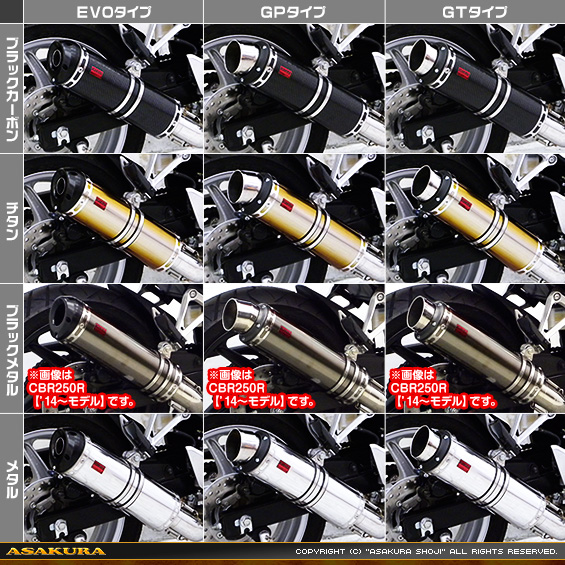 CBR250R【'11〜'13】用 TTRタイプマフラー バリエーション