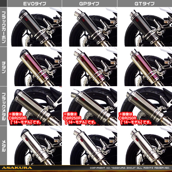 Ninja250【JBK-EX250L】／Z250【JBK-ER250C】用 TTRタイプマフラー バリエーション