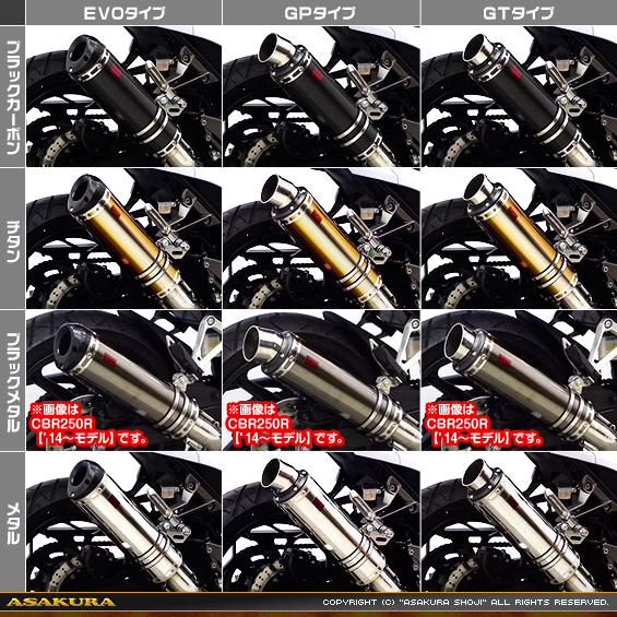 Ninja250【JBK-EX250L】／Z250【JBK-ER250C】用 TTRタイプマフラー バリエーション