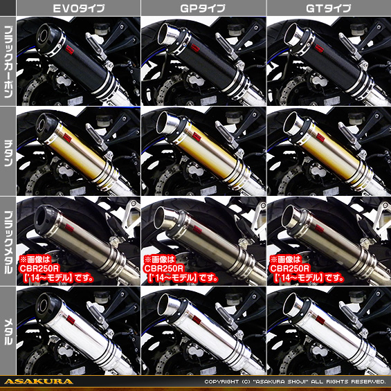 Ninja250R【JBK-EX250K】用 TTRタイプマフラー バリエーション